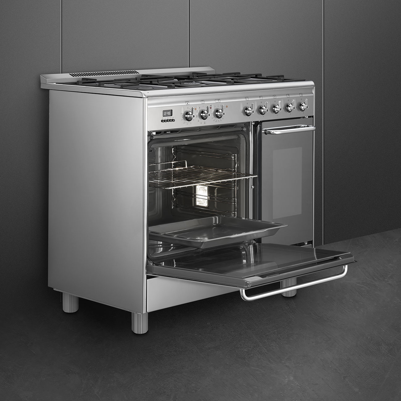 Smeg 90cm Dual Fuel Range Cooker Stainless Steel